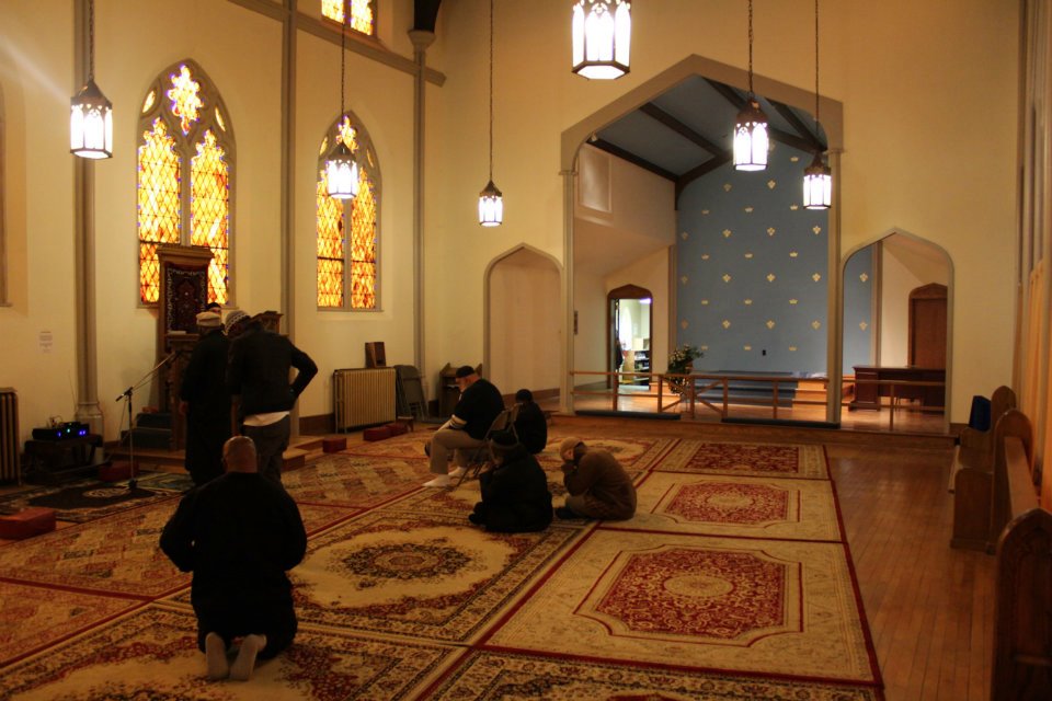 Friday prayers are held at the former site of Church of the Good Shepherd, now an Islamic awareness center in Binghamton, NY. (Photo: Raymond Dague)
